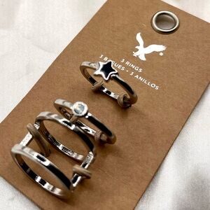 Silver Star and Stone Ring Set